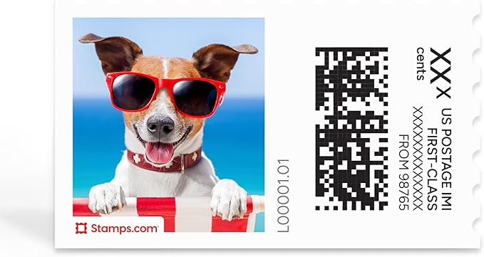 Summer Pup NetStamps 120-Pack (5 Sheets) Printable Postage Labels (Stamps.com Subscription Required) - Print Approved Postage - Inkjet & Laser Printers - Business, Personal, Home