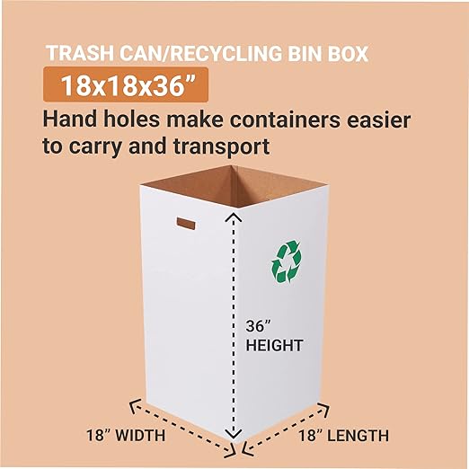 AVIDITI Cardboard Trash Cans and Recycling Bins, 50 Gallon 18"L x 18"W x 36"H (10-Pack) Reusable or Disposable Pop Up Garbage Boxes for Parties, Outdoor Events, Heavy Duty, Recycle
