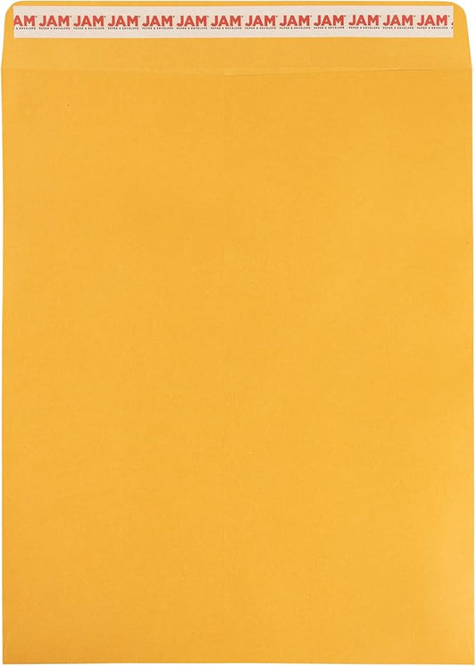 JAM PAPER 11 1/2 x 14 1/2 Open End Catalog Commercial Envelopes with Peel and Seal Closure - Brown Kraft Manila - 50/Pack
