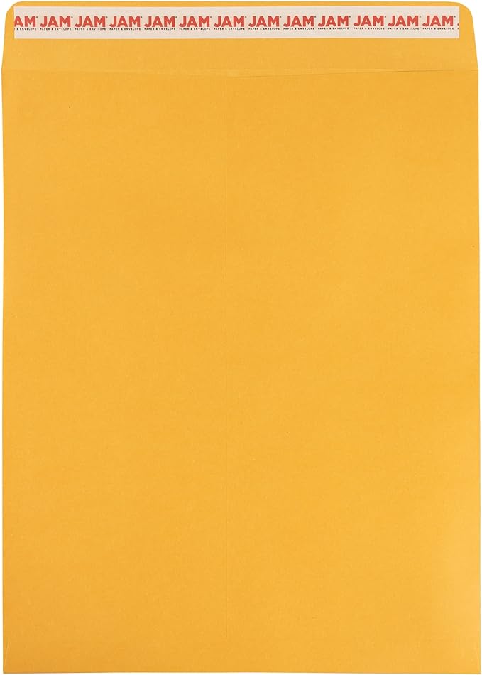 JAM PAPER 11 1/2 x 14 1/2 Open End Catalog Commercial Envelopes with Peel and Seal Closure - Brown Kraft Manila - 100/Pack