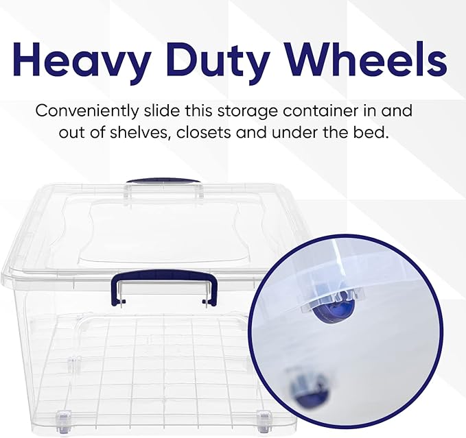 Superio Storage Bins with Lids- Clear Boxes for Organizing, Stackable Plastic Containers- BPA Free, Non-Toxic, Odor Free, Organizer for Home, Office, Dorm (6 Pack, 60 Qt (Wheeled))