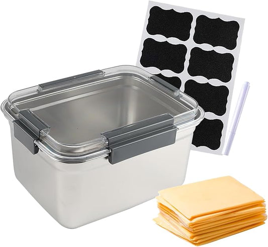 Cheese Container for Refrigerator,Stainless Steel Cheese Container with Lids,Deli Meat Saver,Kitchen Storage Keeper,Fridge Organizer Stackable Sliced Grated,Shredded,Cheddar Cheeses Holder Box