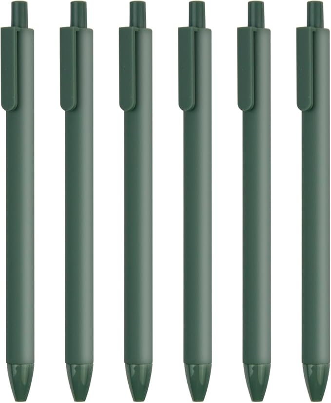 ldcrea Green Gel Pens 0.5 Fine Tip, Black Ink, Silky Grip, 6 Pack