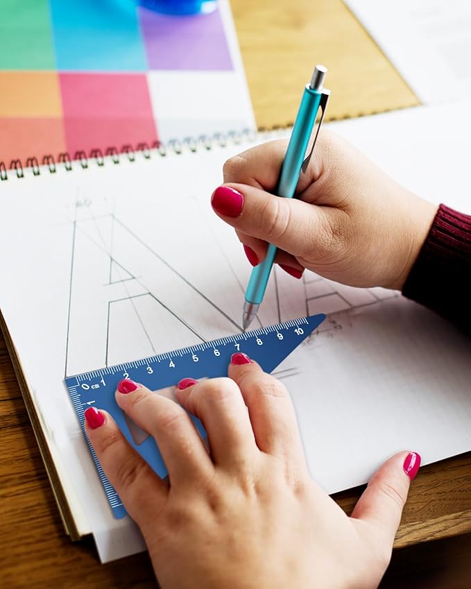 Honagu Triangular Ruler Set, 8 Pieces/2 Sets Aluminum Alloy Ruler, Metal Drafting Ruler, Geometric Protractor for Students, Draftsmen, Engineers, School Office Supplies (Blue+Blue)