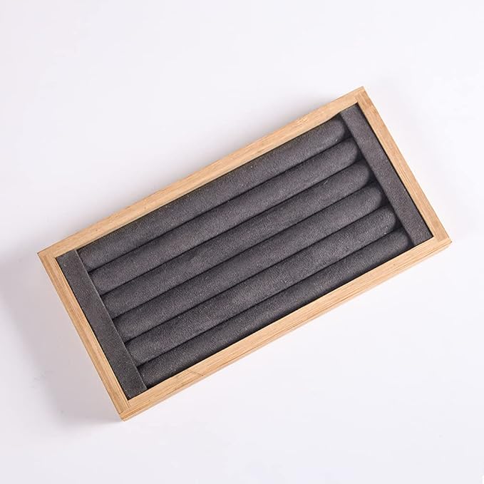 Coward Bamboo Ring Earrings Display Holder Jewelry Storage Tray Organizer (gray)