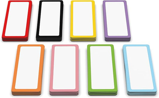 Dry Erase Magnetic Labels 2.8 x 1.2 in, Color Borders, Dry Erase Magnets, 60-Pack, White Erasable Write-On All-Purpose Labels, for Office, Education, Home, Whiteboard, Magnetic Name Tags
