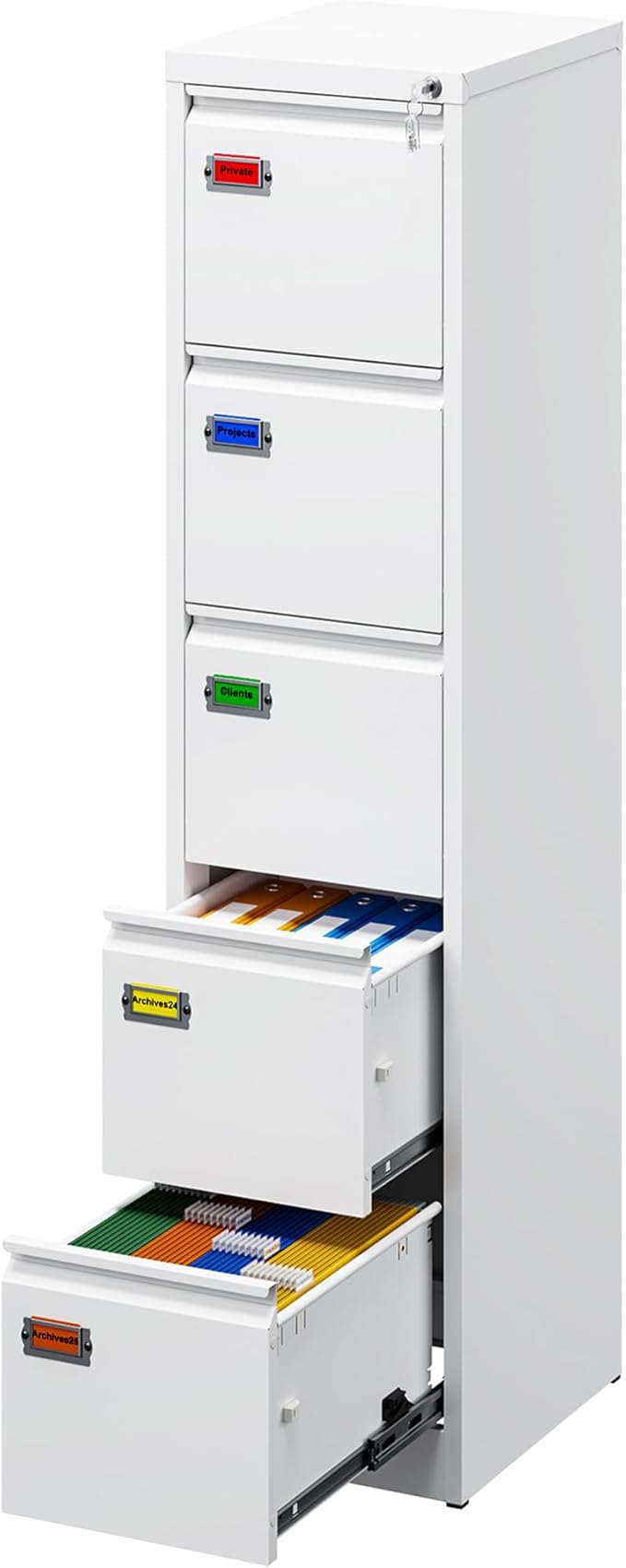 5-Drawer File Cabinet, 16.3" Deep Vertical Metal Filing Cabinet with Lock for Home Office, Anti-Tip 5 Storage Drawers for Letter/Legal/A4/F4 Size (Assemble Required, White)