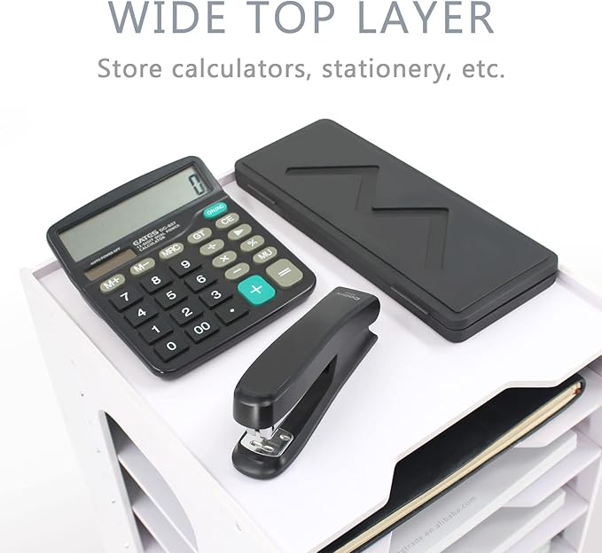 SONGWAY File Organizer for Desk - 7 Tier Document Holder with Removable Shelves, Letter Mail Rack, File Sorter Organizer, A4 Paper Storage Holder, Desktop Organizer for Home Office School, White