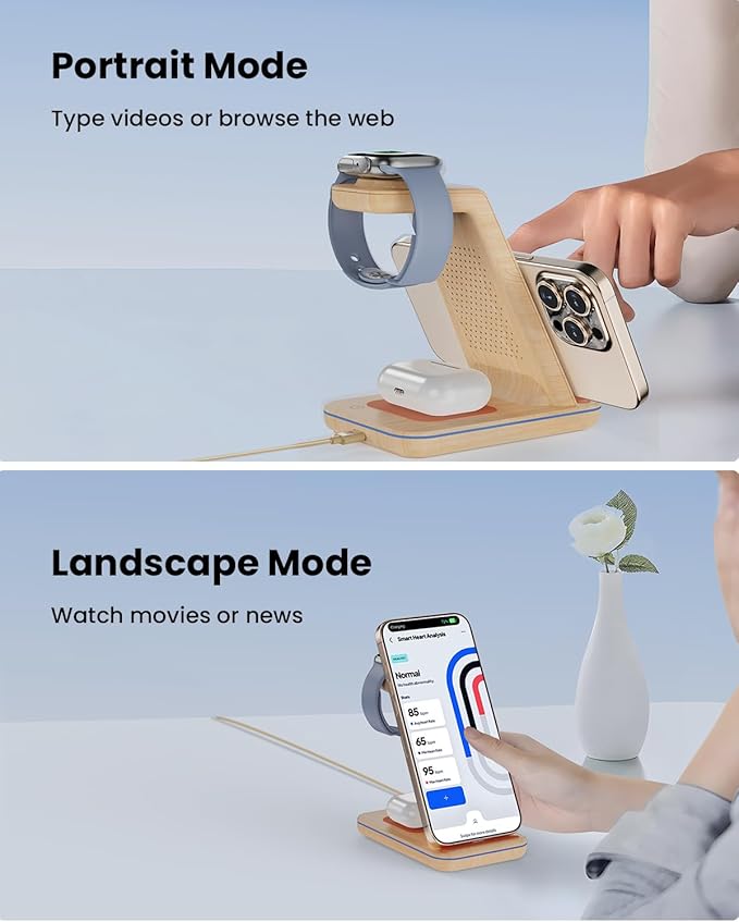 3 in 1 Wireless Charging, Wireless Charger Stand for Multiple Apple Devices, Wireless Charger for iPhone 17 16 15 14 13 12 11 Pro Max XS XR 8, Apple Watch 11 9 8 7 6 SE 5 4 3 2, AirPods 3/2/Pro