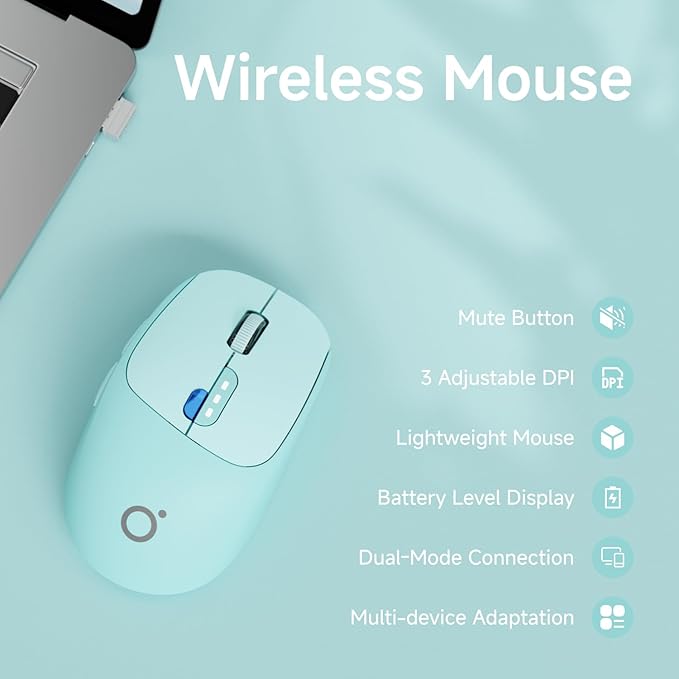 EWEADN Q5 Wireless Mouse, Bluetooth & 2.4G Quiet Computer Mouses with 1600 DPI, Battery Level Display, Ergonomic Office Mouse,6 Button Portable Cute Cordless Mice for Laptop/PC/Mac- Blue