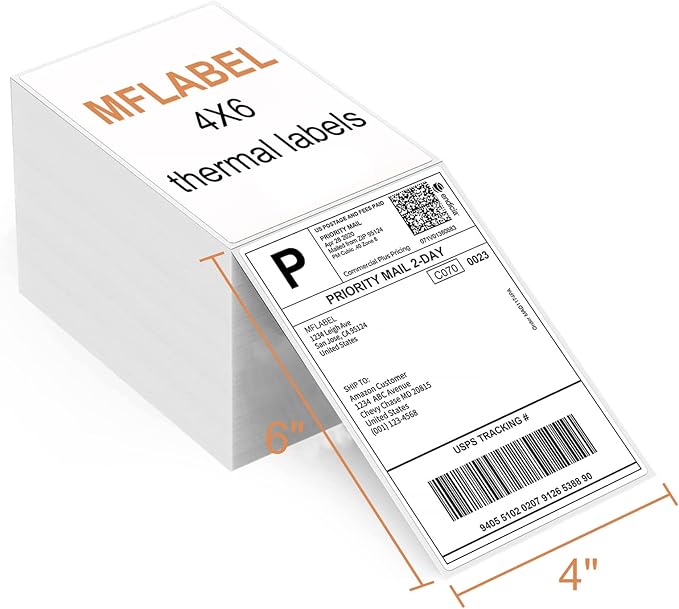 MFLABEL Fanfold 4" x 6" Direct Thermal Labels White Perforated Shipping Label,48 Stacks,Total 48000 Labels