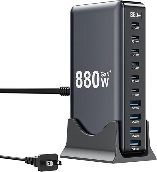 880W USB C Charger Block,8-Port USB C Charging Station GaN IV Travel Essentials Multiple Port Charging Station,100W Laptop Fast Charger Adapter for MacBook Pro/Air,DELL,iPad,iPhone,Samsung Galaxy
