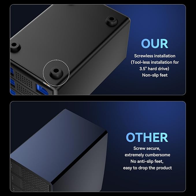 3 Bay Hard Drive Enclosure with Cooling Fan for 2.5“/3.5" SATA HDD/SSD with USB A/C 3.0, Support 60TB, Hot Swappable, Daisy Chain Expansion, Tool-Free HDD Enclosure, DAS(NO RAID/NAS)