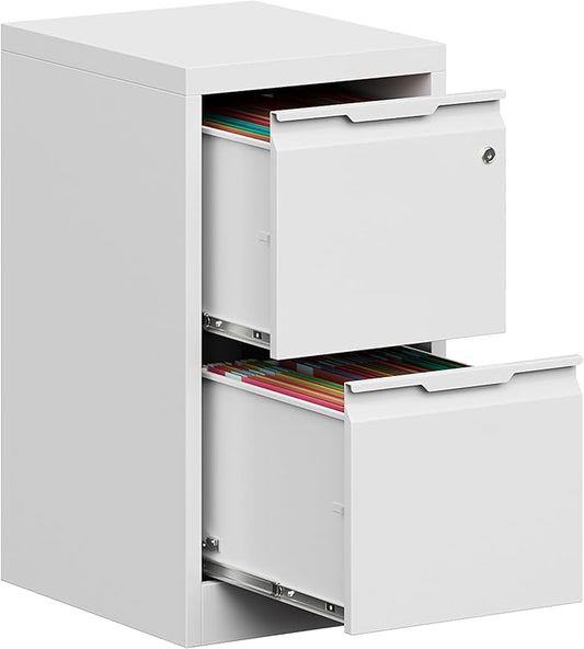 Metal Filing Cabinet with Lock,Vertical File Cabinet 2 Drawer,White File Cabinet with Lock for Home Office/Legal/Letter/A4,Lockable File Cabinets for Hanging File -Assembly Required