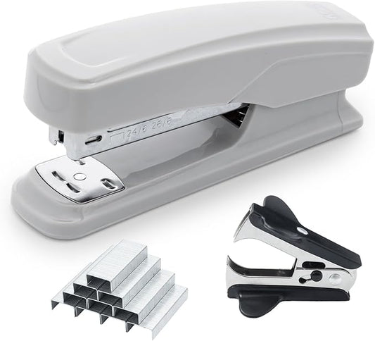 M&G Desktop Stapler with 25 Sheet Capacity, Two Binding Modes, Basic Stapler Set with 1000 Staples and Remover, Durable Staplers for Office School Home (Grey)