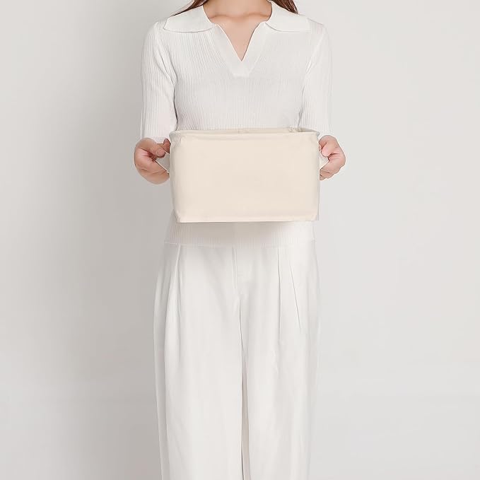 Foldable Storage Bins with Lids Cotton Canvas Rectangular Storage Box Ideal for Organization Lightweight and Durable (13.78 x 9.65 x 6.1)