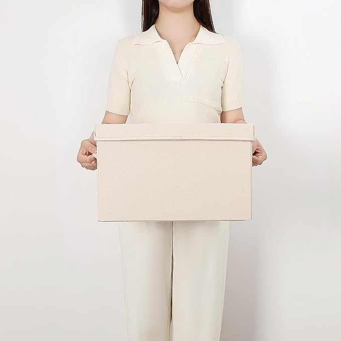 Foldable Storage Bins with Lids Cotton Canvas Rectangular Storage Box Ideal for Organization Lightweight and Durable (M)