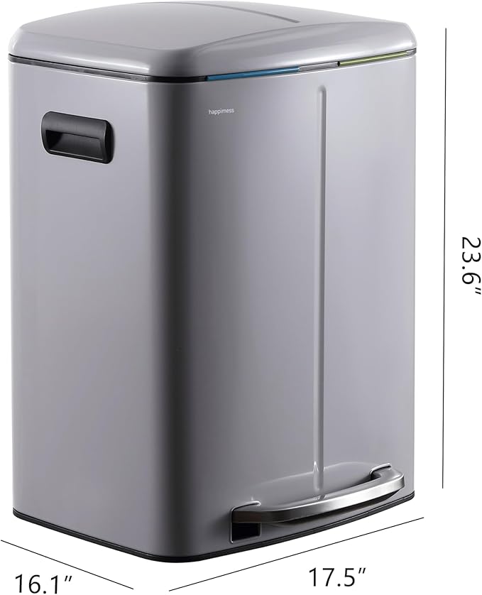 happimess HPM1005I Marco Rectangular 10.6-Gallon Double Bucket Trash Can with Soft-Close Lid, Fog Gray, Fingerprint Resistant, Modern, Minimalistic for Home, Kitchen, Office, Bedroom, Bathroom