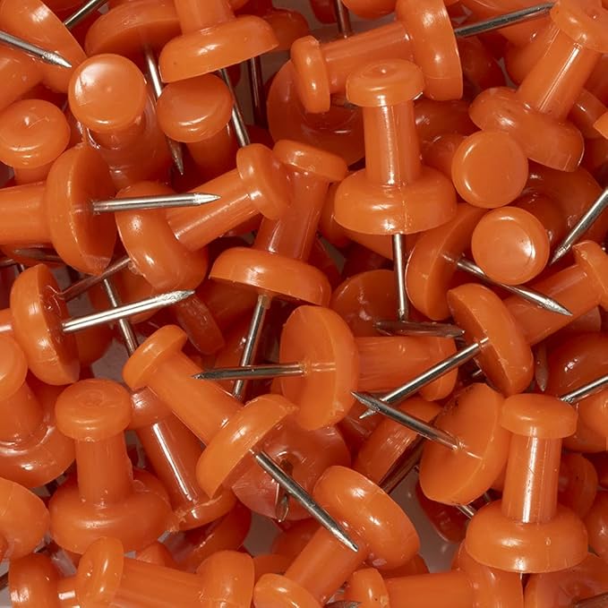 JAM PAPER Colorful Push Pins - Orange Pushpins - 100/Pack