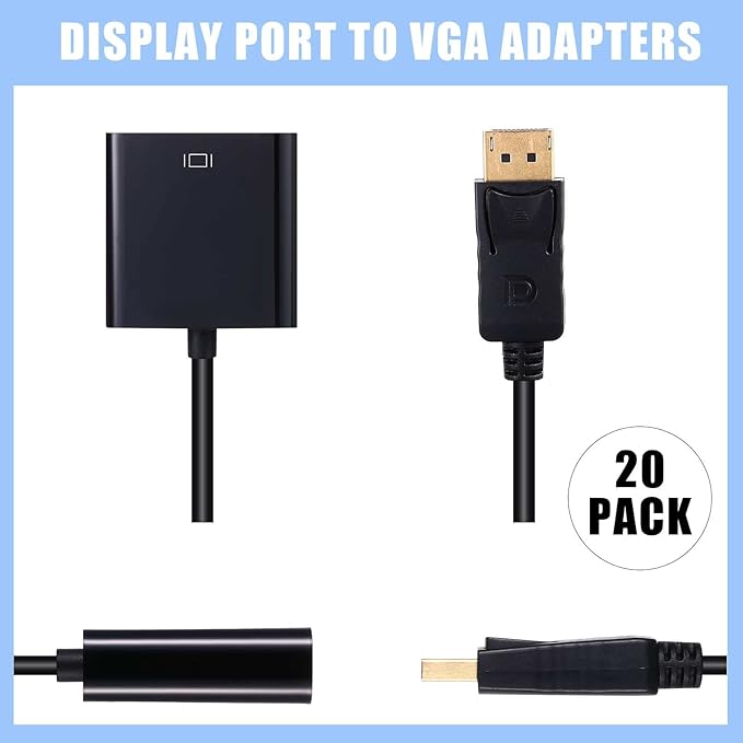 Yunsailing 10 Pack DisplayPort to VGA Adapters Gold Plated Compatible with Laptop Monitor PC Projector