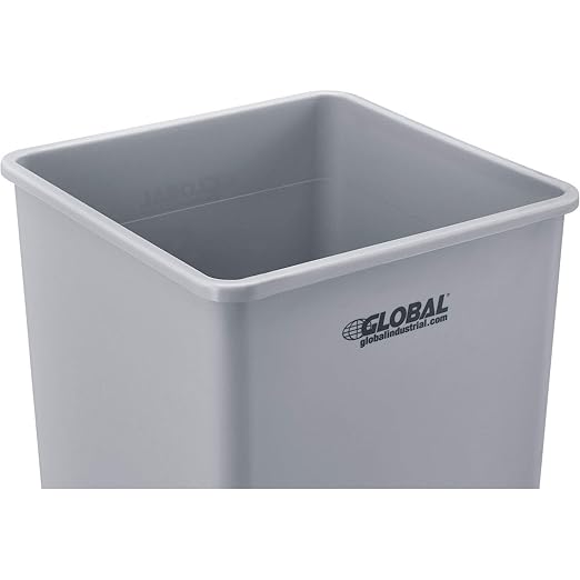 Global Industrial Square Plastic Garbage Can, Open Top, 55 Gallon Capacity, Indoor/Outdoor Rated, 19-1/2"W x 19-1/2"D x 34"H, Utility Trash Can, No Lid, Gray