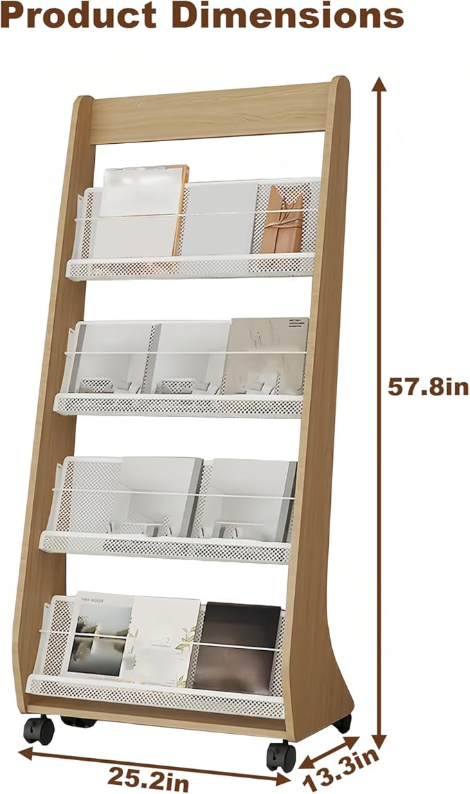 Brochure Display Rack,4 Layer Floor-Standing Magazine Rack,Literature Newspaper Catalog Display Holder With,Book Display Rack for Exhibitions, Shopping Malls, Hospitals, Offices,Family