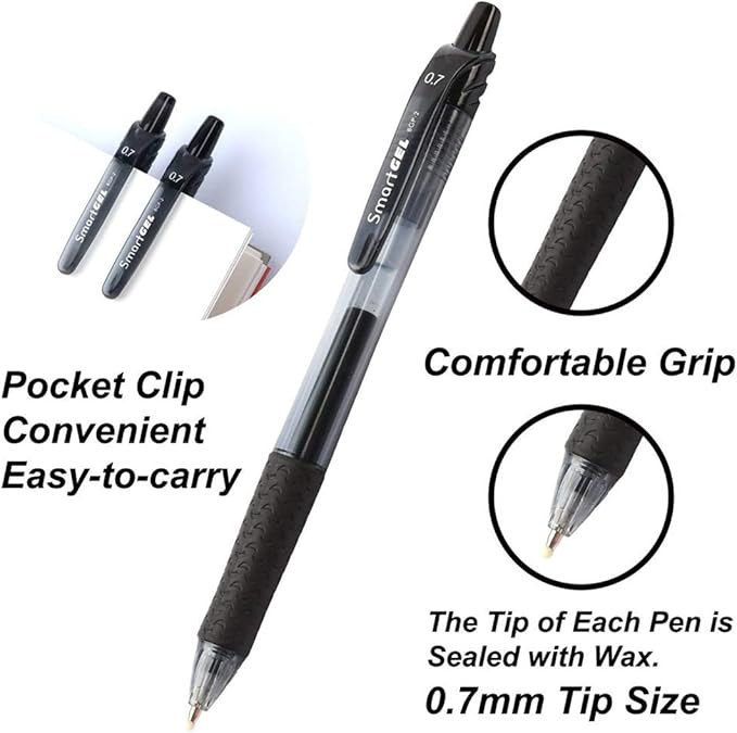 Smart Color Art 45 Pack Black Gel Pens, Retractable Medium Point Gel Ink Pens, Smooth Writing, Comfort Grip, Unisex