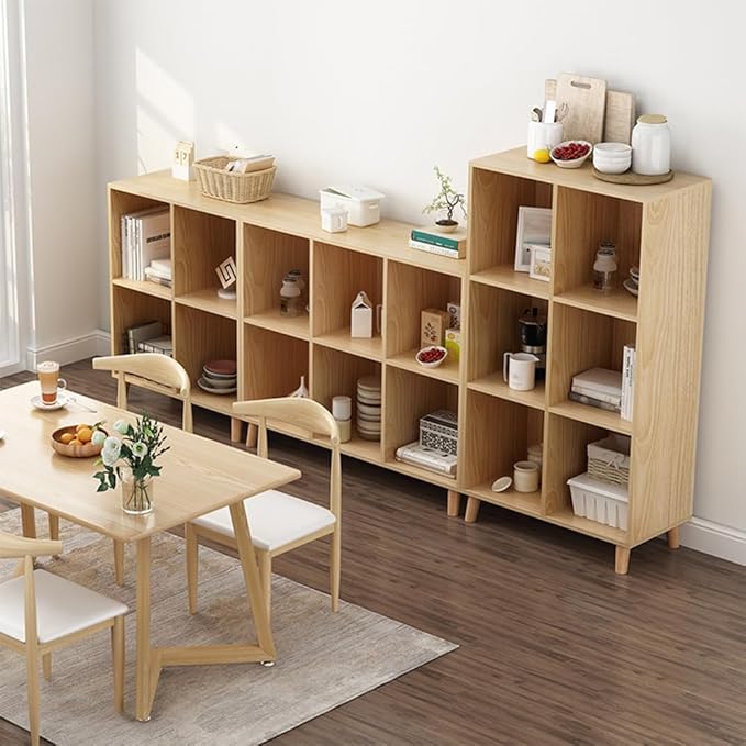 IOTXY Open Cube Low Bookcase - 3-Tier Freestanding Storage Display Cabinet Organizer with Legs for Home Office, 6-Cubes Open Shelf Short Bookshelf, Oak