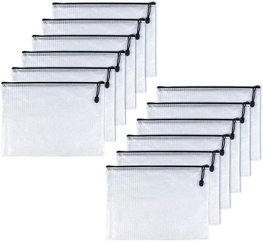 Oaimyy-A3(17"x 11.5",12 Pcs), Mesh Zipper Pouch Document Folders Bag & Plastic Zip File Folders for School Office Supplies, Travel,Puzzles Games Organizing Storage-Black