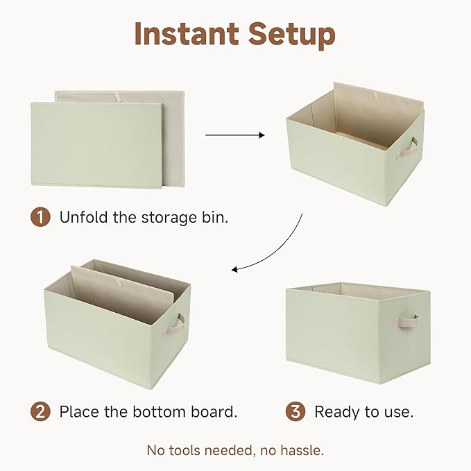 StorageWorks Storage Baskets for Shelves, Foldable Fabric Closet Storage Bins with Handles, Fabric Storage Bins Clothes Organizer, Light Green, 3-Pack, Extra Large