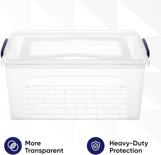 Superio Storage Bins with Lids- Clear Boxes for Organizing, Stackable Plastic Containers- BPA Free, Non-Toxic, Odor Free, Organizer for Home, Office, Dorm (6 Pack, 28.5 Qt)