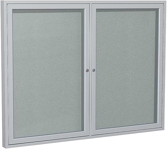 Ghent 36"x48" 2-Door Outdoor Enclosed Vinyl Bulletin Board, Shatter Resistant, with Lock, Satin Aluminum Frame - Silver (PA23648VX-193), Made in The USA