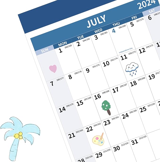 2024-2025 Wall Calendar 34.8" x 22.8" Large Vertical Yearly Wall Hanging Calenda with Julian Date from July 2024 to June 2025 Thick Paper Calendar 12 Month Annual Planner for Office Fridge(Blue)