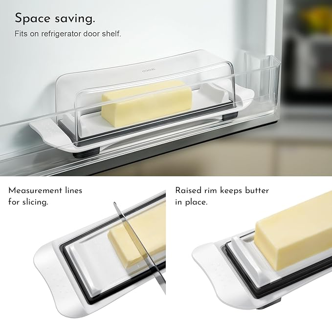 Butter Dish, IKOCO Airtight Butter Dish with Lid for Countertop and Refrigerator, Dishwasher Safe Butter Holder Container for Eastern and Western Butter, White