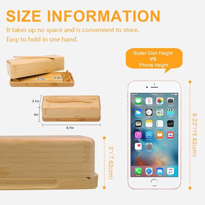 Bamboo Butter Dish with Lid for Countertop Butter Container for Fridge Magnetic Butter Holder with Knife for East and West Coast Butter By beardo decor