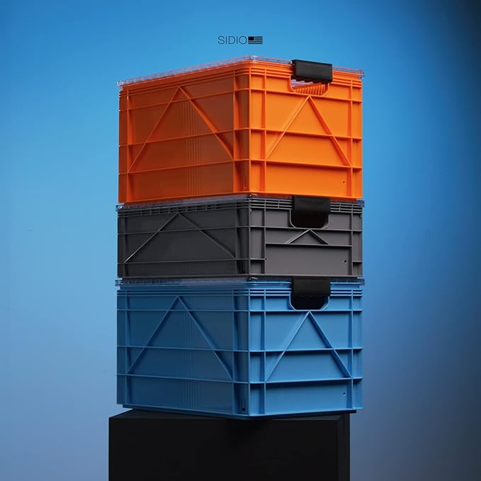 SIDIO CRATE Starter Pack - Two Full Size and One Half Size Heavy Duty Stackable Storage Bins with Lids & Dividers - Durable Organizer for Home, Office, Garage, and Outdoor Use - Stealth Variety Pack