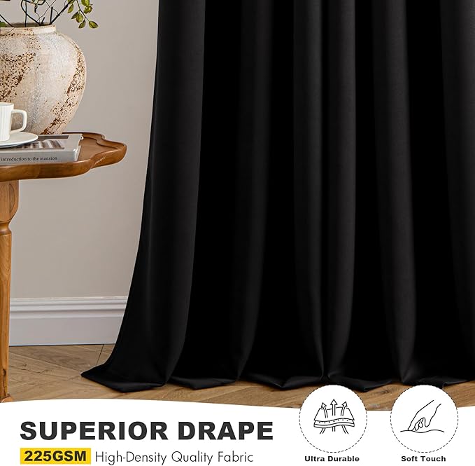 MIULEE Black Blackout Curtains for Bedroom Living Room 90 Inches Long 2 Panels, Thermal Insulated Room Darkening Drapes Solid Grommet Top Noise Reduction Light Blocking Halloween Window Treatments