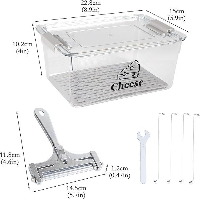 Cheese Container for Refrigerator with Cheese Slicer Kit,Cream Cheeses Container with Lid,BPA-Free Shredded Cheddar Cheeses Deli Meat Storage Containers for Fridge Organizers and Storage Box