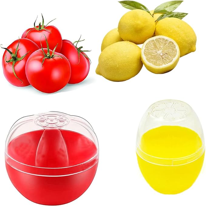 5 Pieces Fruit and Vegetable Shaped Savers Keepers Storage Containers for Fridge, Avocado Green Pepper Tomato Lemon and Onion Keeper/Saver/Holder, Refrigerator Vegetable Crisper