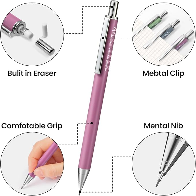 Aesthetic 0.5mm Mechanical Pencil Set with Case – 3 Vintage Mechanical Pencils, 4 Tubes HB #2 Lead Refills, 3 Erasers & 12 Eraser Refills, Cute Pencil Kit for Back to School Stationery Supplies