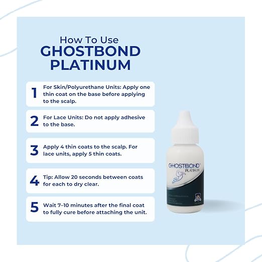 GHOSTBOND Platinum Water Resistant Wig Glue for Extreme Heat - 1.3oz - Hair Replacement Adhesive for Poly and Lace Wigs. Invisible Bonding Hair Adhesive - Strong Hold Lace Front Glue