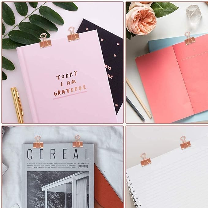 Paper Clips and Binder Clips Set, 3 Pack, 216 pcs, Metal Assorted Sized Binders with Push Pins, Cute Rose Gold Office Supplies for Desk, Desk Accessories