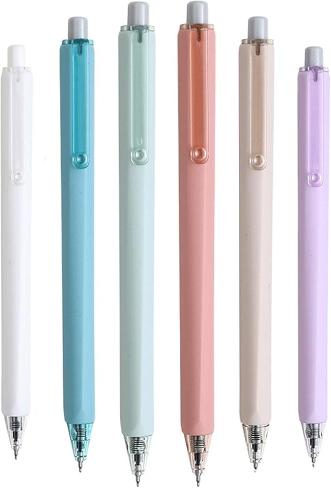 HeTaoCat Retractable Gel Pens, 6 Pastel Exterior Colors, 0.5mm Fine Point, Quick Drying, Writing Drawing, Black ink gel pens, Box of 6 Pens (6)
