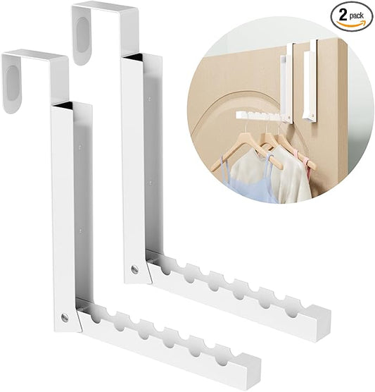 Over The Door Hanger Folding Clothes Drying Rack, Folding Hanging Coat Rack for Indoor Laundry Room Compact Small Space Foldable Portable Clothing Hanger Hook Collapsible- 2 Pack