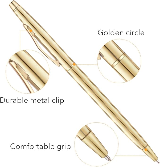Unibene 18 Pack Slim Gold Ballpoint Pens Black Ink 1 mm - Black ink, Nice Gift for Business Office Students Teachers Wedding Guest