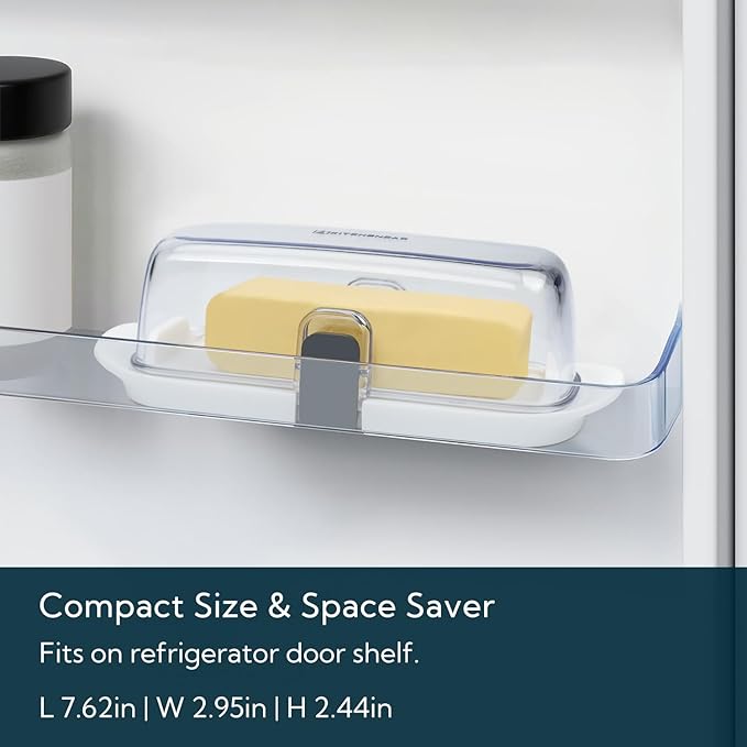 KITCHENDAO Airtight Butter Dish with Lid for Countertop and Refrigerator Door Shelf, Butter Holder with One Press to Open/Close Secure Latching Buckle, Butter Keeper for West/East Coast Butter (White)