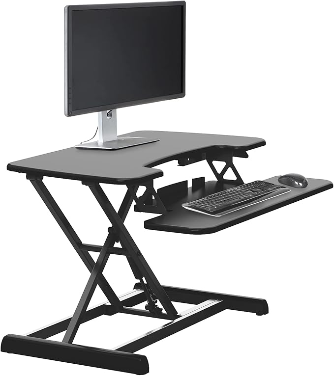 Vari VariDesk Essential Vertical Lift 30 Inch Standing Desk Converter - Compact Home Office Workstation for Laptop or Monitor + Keyboard Tray - Delivers Fully Assembled (Black)