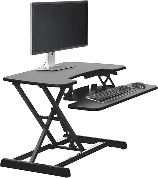 Vari VariDesk Essential Vertical Lift 30 Inch Standing Desk Converter - Compact Home Office Workstation for Laptop or Monitor + Keyboard Tray - Delivers Fully Assembled (Black)