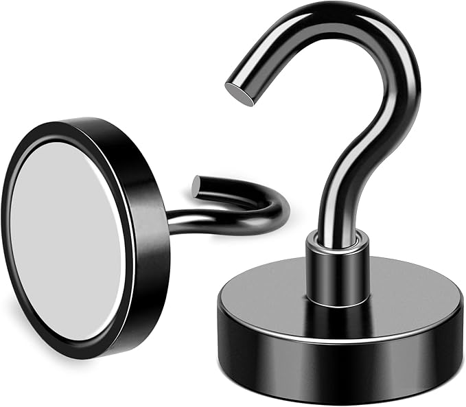 MIKEDE Magnetic Hooks, 50Lbs Strong Neodymium Black Magnet Hook for Hanging, Heavy Duty Magnetic Hooks Classroom Must Have, Magnet with Hooks for Home, Kitchen, Workplace, School - Pack of 10
