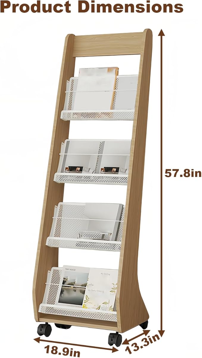 Brochure Display Rack,4 Layer Floor-Standing Magazine Rack,Literature Newspaper Catalog Display Holder With,Book Display Rack for Exhibitions, Shopping Malls, Hospitals, Offices,Family